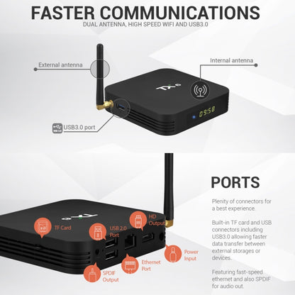 TX6 HD TV Box Media Player, Android 7.1 / 9.0 System, Allwinner H6, up to 1.5GHz, Quad-core ARM Cortex-A53, 4GB + 32GB, Support Bluetooth, WiFi, RJ45, EU Plug - Allwinner H6 by buy2fix | Online Shopping UK | buy2fix