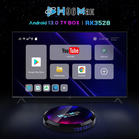 H96 Max 8K Ultra HD Smart TV Box Android 13.0 Media Player with Remote Control, RK3528 Quad-Core, 4GB+32GB(UK Plug) by buy2fix