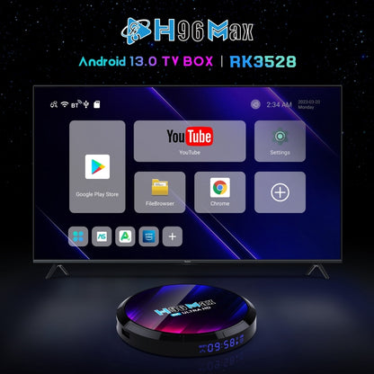 H96 Max 8K Ultra HD Smart TV Box Android 13.0 Media Player with Remote Control, RK3528 Quad-Core, 4GB+32GB(EU Plug) by buy2fix