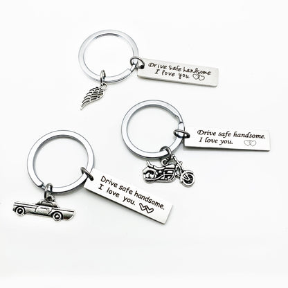 Creative Drive Safe Handsome Words Stainless Steel Keychain Key Rings(Car) by buy2fix