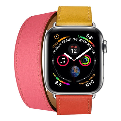 Two Color Double Loop Leather Wrist Strap Watch Band for Apple Watch Series 3 & 2 & 1 38mm, Color:Amber + Orange Red + Light Rose Red by buy2fix