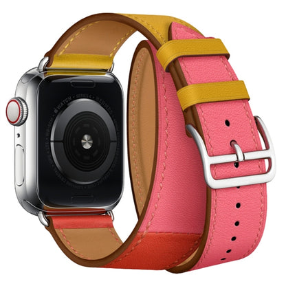Two Color Double Loop Leather Wrist Strap Watch Band for Apple Watch Series 3 & 2 & 1 38mm, Color:Amber + Orange Red + Light Rose Red by buy2fix
