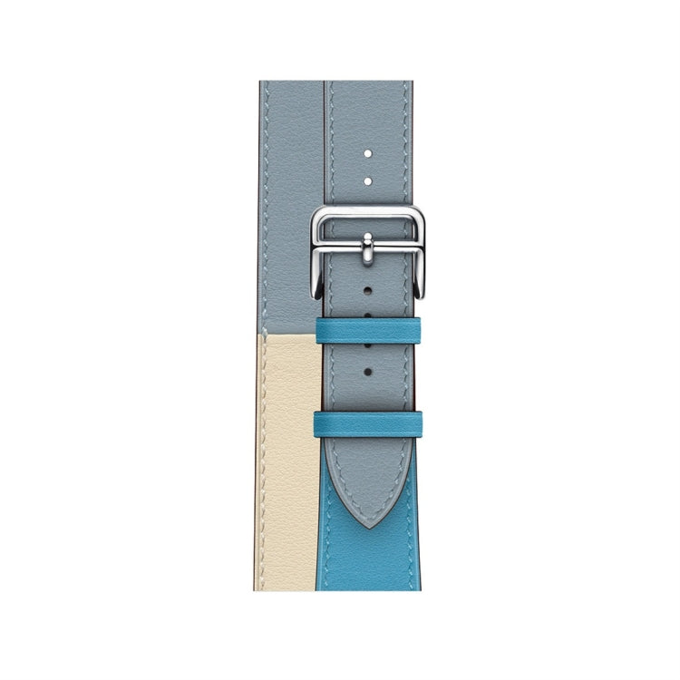 Two Color Double Loop Leather Wrist Strap Watch Band for Apple Watch Series 3 & 2 & 1 38mm, Color:Grey Blue+Pink White+Ice Blue by buy2fix
