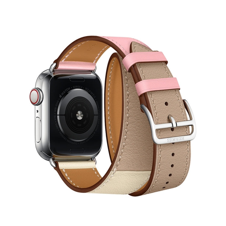Two Color Double Loop Leather Wrist Strap Watch Band for Apple Watch Series 3 & 2 & 1 38mm, Color:Cherry Pink+Pink White+Ceramic Clay by buy2fix
