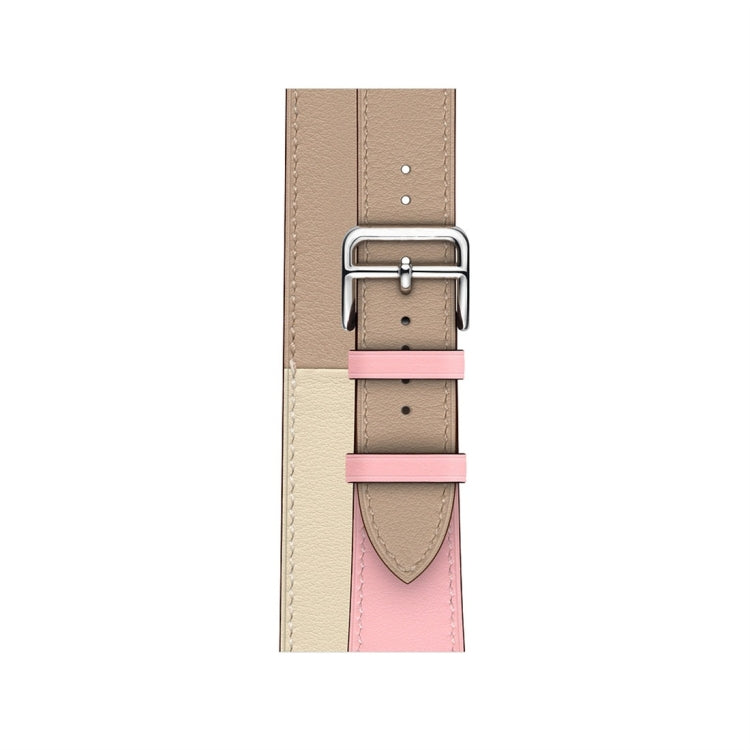 Two Color Double Loop Leather Wrist Strap Watch Band for Apple Watch Series 3 & 2 & 1 38mm, Color:Cherry Pink+Pink White+Ceramic Clay by buy2fix