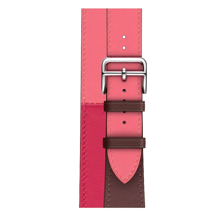 Two Color Double Loop Leather Wrist Strap Watch Band for Apple Watch Series 3 & 2 & 1 38mm, Color:Wine Red+Deep Rose Red+Light Rose Red by buy2fix