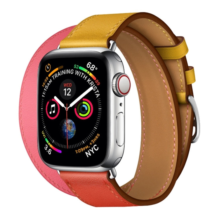 Two Color Double Loop Leather Wrist Strap Watch Band for Apple Watch Series 3 & 2 & 1 42mm, Color:Amber+Orange Red+Light Rose Red by buy2fix