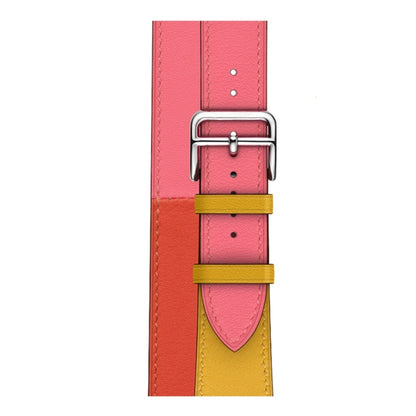 Two Color Double Loop Leather Wrist Strap Watch Band for Apple Watch Series 3 & 2 & 1 42mm, Color:Amber+Orange Red+Light Rose Red by buy2fix