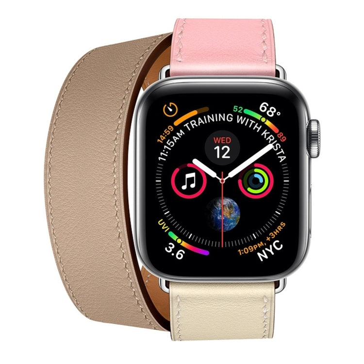 Two Color Double Loop Leather Wrist Strap Watch Band for Apple Watch Series 3 & 2 & 1 42mm, Color:Cherry Pink+Pink White+Ceramic Clay by buy2fix