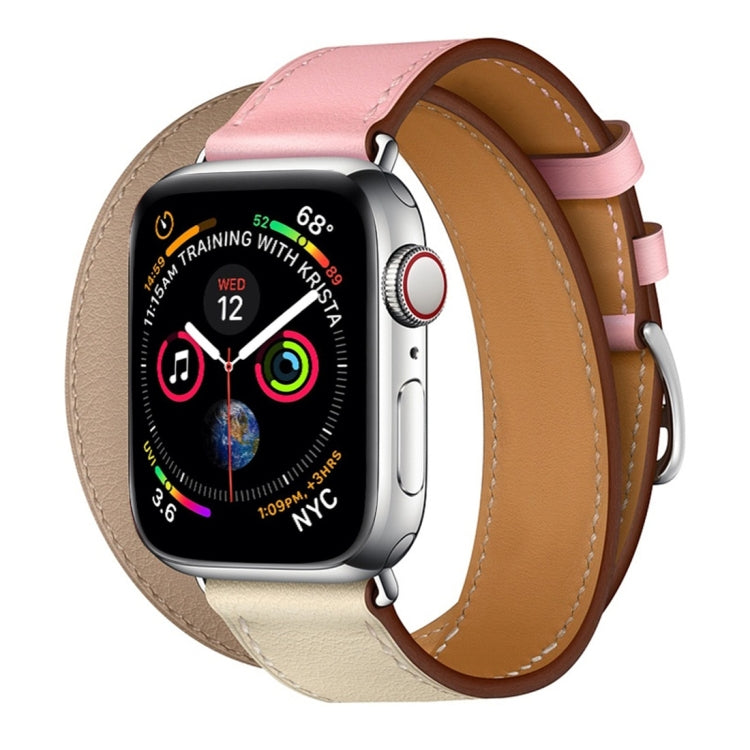 Two Color Double Loop Leather Wrist Strap Watch Band for Apple Watch Series 3 & 2 & 1 42mm, Color:Cherry Pink+Pink White+Ceramic Clay by buy2fix