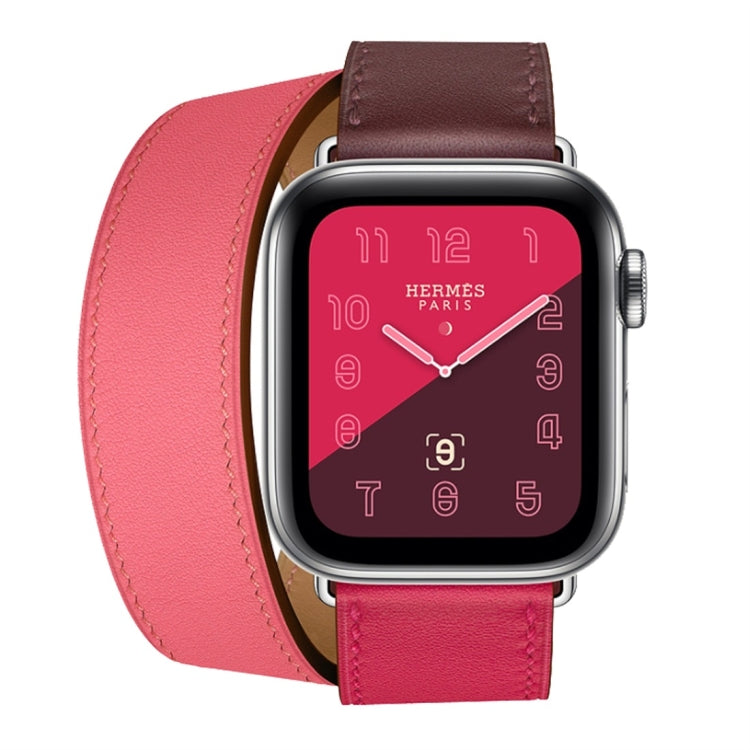 Two Color Double Loop Leather Wrist Strap Watch Band for Apple Watch Series 3 & 2 & 1 42mm, Color:Wine Red+Deep Rose Red+Light Rose Red by buy2fix