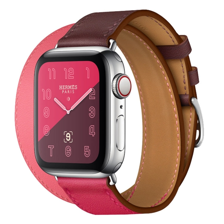 Two Color Double Loop Leather Wrist Strap Watch Band for Apple Watch Series 3 & 2 & 1 42mm, Color:Wine Red+Deep Rose Red+Light Rose Red by buy2fix