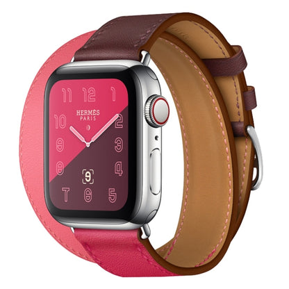 Two Color Double Loop Leather Wrist Strap Watch Band for Apple Watch Series 3 & 2 & 1 42mm, Color:Wine Red+Deep Rose Red+Light Rose Red by buy2fix