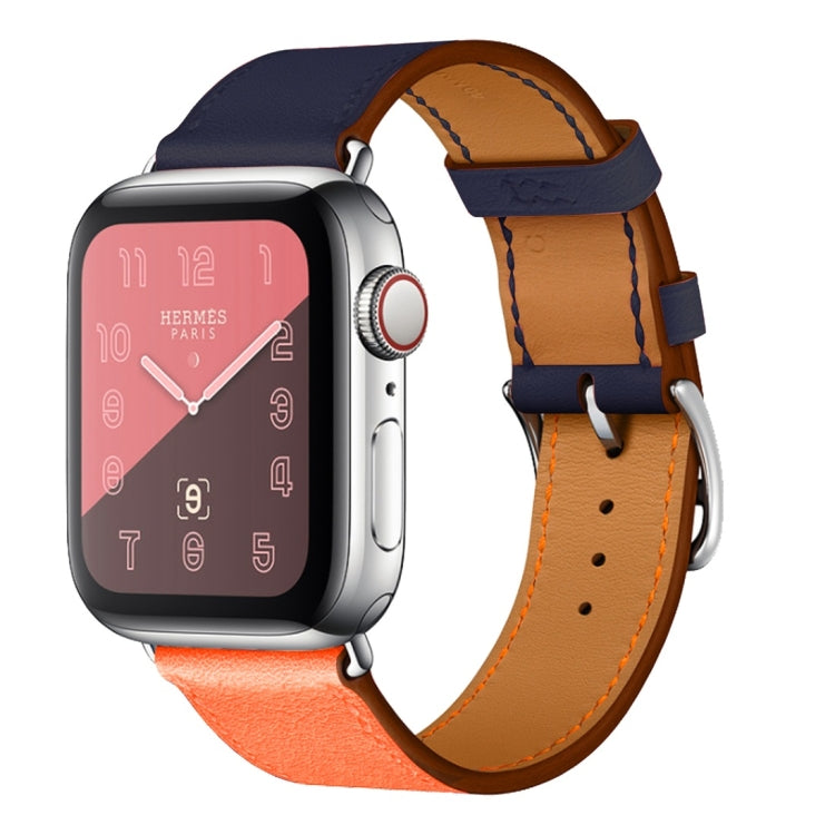 Two Color Single Loop Leather Wrist Strap Watch Band for Apple Watch Series 3 & 2 & 1 38mm, Color:Orange+Bright Blue by buy2fix