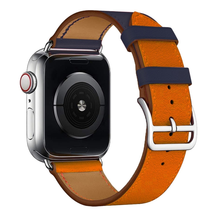 Two Color Single Loop Leather Wrist Strap Watch Band for Apple Watch Series 3 & 2 & 1 42mm, Color:Orange+Bright Blue by buy2fix