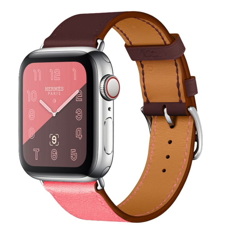 Two Color Single Loop Leather Wrist Strap Watch Band for Apple Watch Series 3 & 2 & 1 42mm, Color:Pink+Wine Red by buy2fix