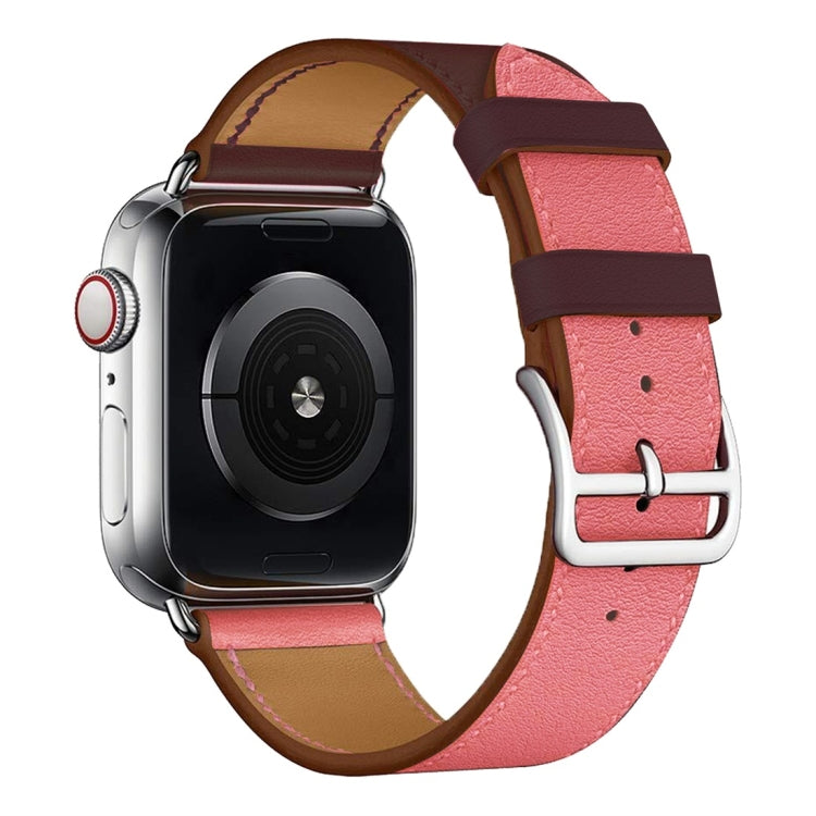 Two Color Single Loop Leather Wrist Strap Watch Band for Apple Watch Series 3 & 2 & 1 42mm, Color:Pink+Wine Red by buy2fix