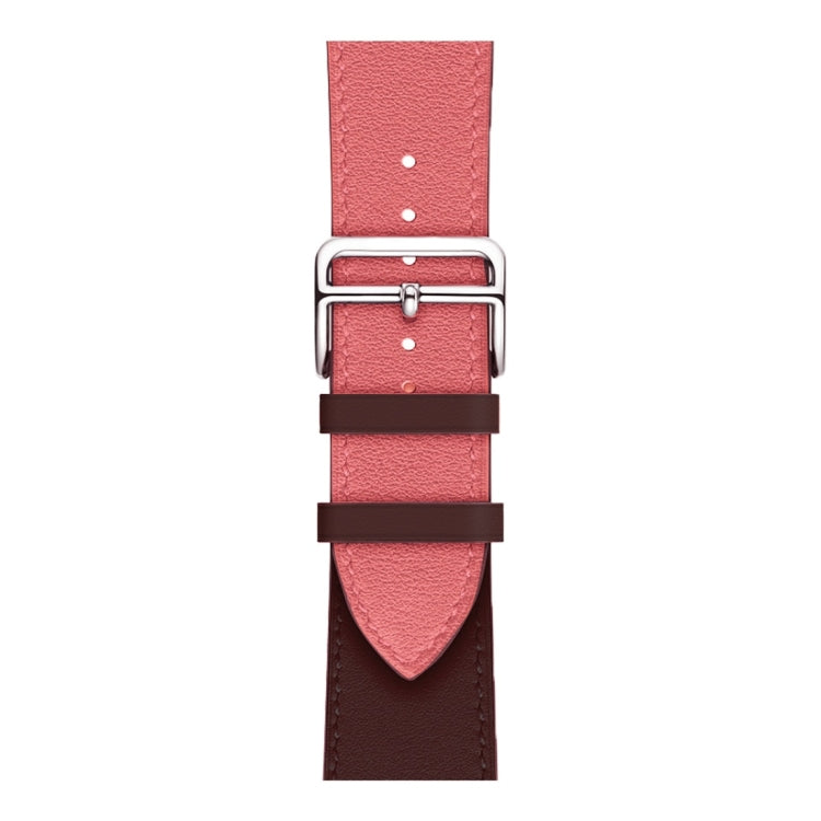 Two Color Single Loop Leather Wrist Strap Watch Band for Apple Watch Series 3 & 2 & 1 42mm, Color:Pink+Wine Red by buy2fix