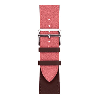 Two Color Single Loop Leather Wrist Strap Watch Band for Apple Watch Series 3 & 2 & 1 42mm, Color:Pink+Wine Red by buy2fix