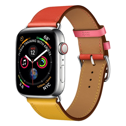 Two Color Single Loop Leather Wrist Strap Watch Band for Apple Watch Series 3 & 2 & 1 38mm, Color:Amber+Orange Red+Light Rose Red by buy2fix
