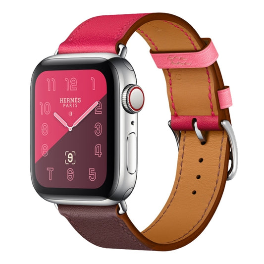 Two Color Single Loop Leather Wrist Strap Watch Band for Apple Watch Series 3 & 2 & 1 42mm, Color:Wine Red+Deep Rose Red+Light Rose Red by buy2fix