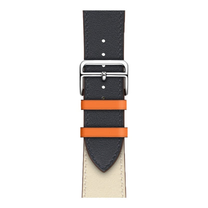 Two Color Single Loop Leather Wrist Strap Watch Band for Apple Watch Series 3 & 2 & 1 42mm, Color:Bright Blue+Pink White+Orange - Watch Bands by buy2fix | Online Shopping UK | buy2fix