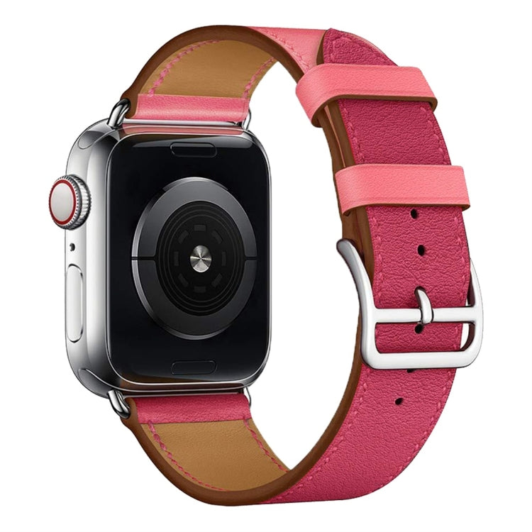 Two Color Single Loop Leather Wrist Strap Watch Band for Apple Watch Series 3 & 2 & 1 38mm, Color:Rose Red+Pink by buy2fix