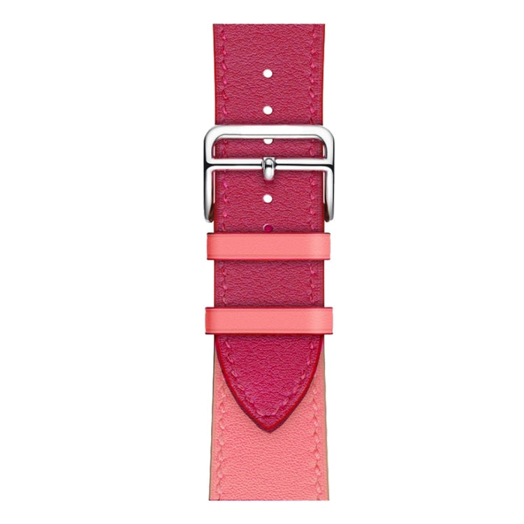 Two Color Single Loop Leather Wrist Strap Watch Band for Apple Watch Series 3 & 2 & 1 38mm, Color:Rose Red+Pink by buy2fix