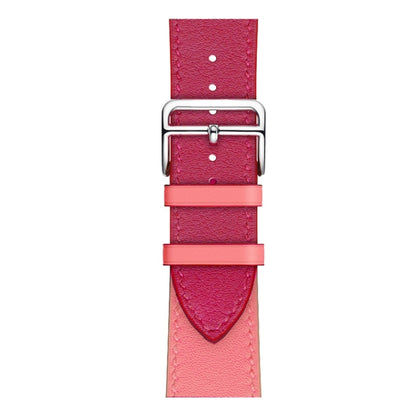 Two Color Single Loop Leather Wrist Strap Watch Band for Apple Watch Series 3 & 2 & 1 38mm, Color:Rose Red+Pink by buy2fix
