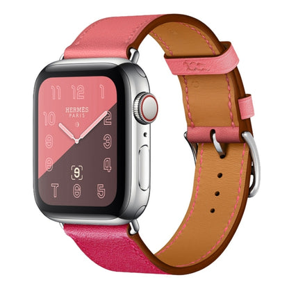 Two Color Single Loop Leather Wrist Strap Watch Band for Apple Watch Series 3 & 2 & 1 42mm, Color:Rose Red+Pink by buy2fix