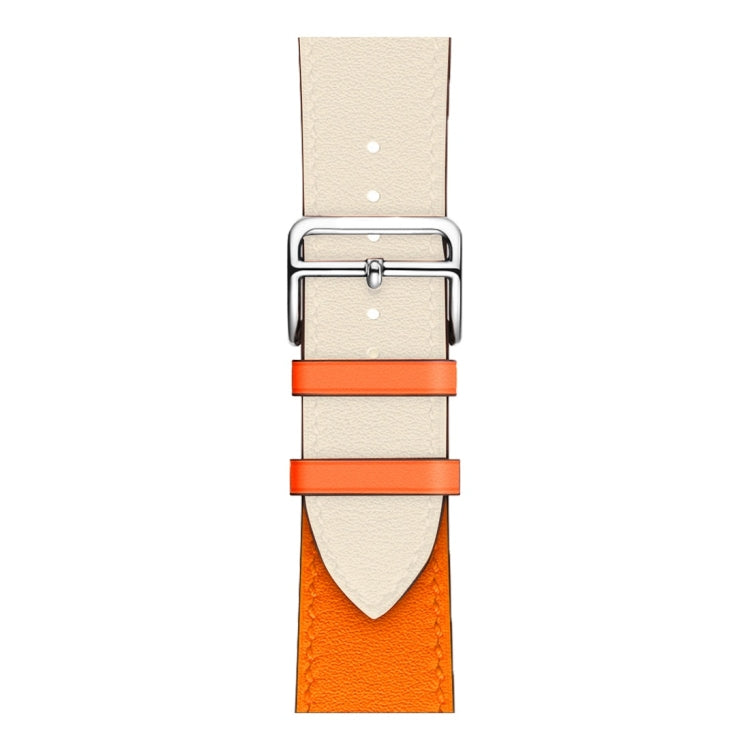 Two Color Single Loop Leather Wrist Strap Watch Band for Apple Watch Series 3 & 2 & 1 38mm, Color:Rice White+Orange by buy2fix
