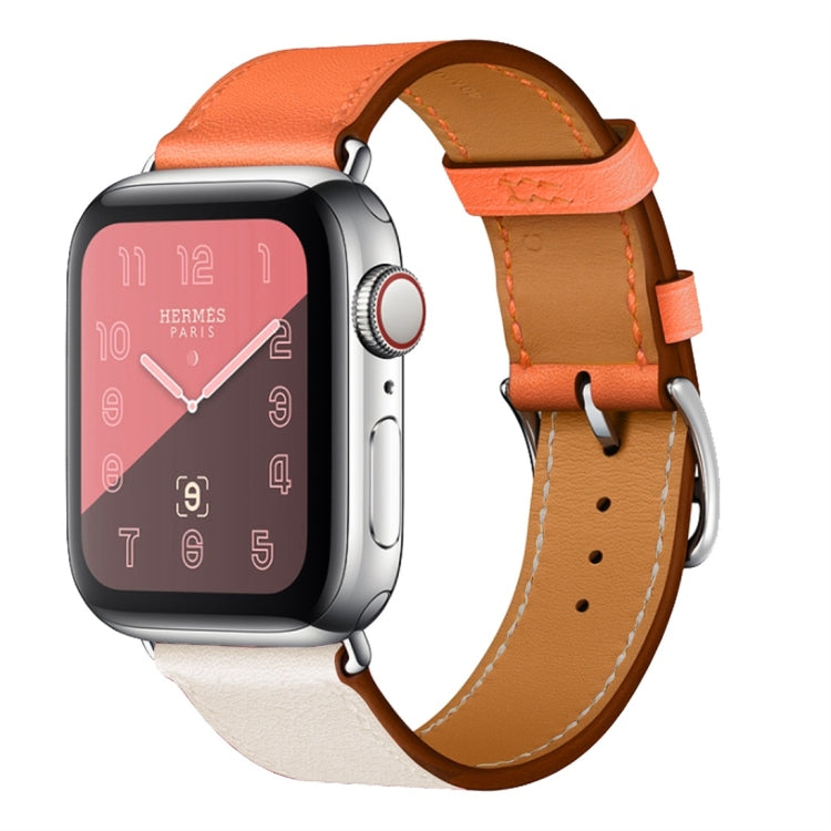 Two Color Single Loop Leather Wrist Strap Watch Band for Apple Watch Series 3 & 2 & 1 42mm, Color:Rice White+Orange by buy2fix