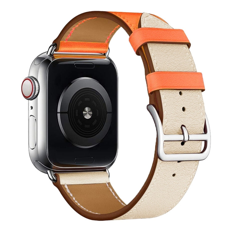 Two Color Single Loop Leather Wrist Strap Watch Band for Apple Watch Series 3 & 2 & 1 42mm, Color:Rice White+Orange by buy2fix