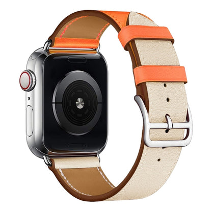 Two Color Single Loop Leather Wrist Strap Watch Band for Apple Watch Series 3 & 2 & 1 42mm, Color:Rice White+Orange by buy2fix