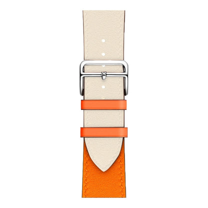 Two Color Single Loop Leather Wrist Strap Watch Band for Apple Watch Series 3 & 2 & 1 42mm, Color:Rice White+Orange by buy2fix