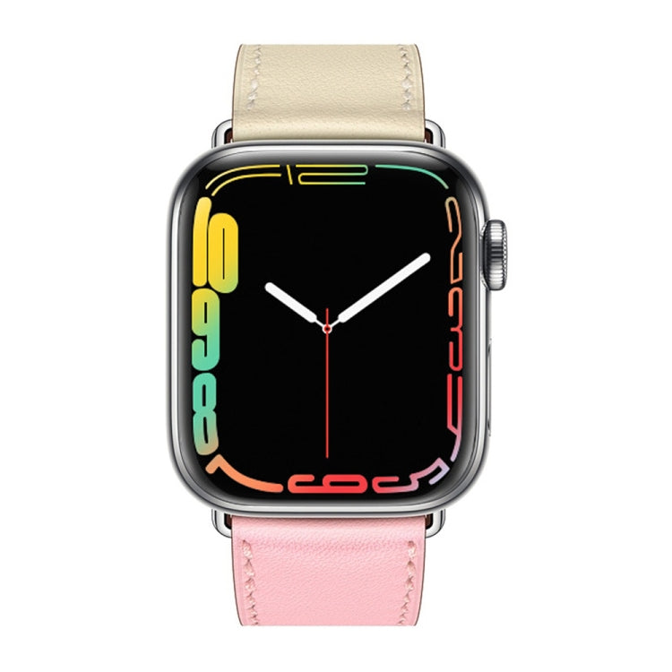 Two Color Single Loop Leather Wrist Strap Watch Band for Apple Watch Series 3 & 2 & 1 38mm, Color:Cherry Pink+Pink White+Ceramic Clay by buy2fix