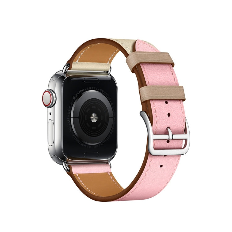 Two Color Single Loop Leather Wrist Strap Watch Band for Apple Watch Series 3 & 2 & 1 38mm, Color:Cherry Pink+Pink White+Ceramic Clay by buy2fix