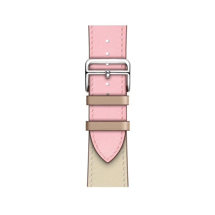 Two Color Single Loop Leather Wrist Strap Watch Band for Apple Watch Series 3 & 2 & 1 38mm, Color:Cherry Pink+Pink White+Ceramic Clay by buy2fix