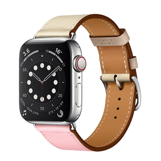 Two Color Single Loop Leather Wrist Strap Watch Band for Apple Watch Series 3 & 2 & 1 42mm, Color:Cherry Pink+Pink White+Ceramic Clay by buy2fix