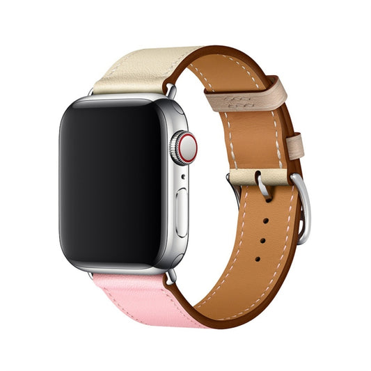 Two Color Single Loop Leather Wrist Strap Watch Band for Apple Watch Series 3 & 2 & 1 42mm, Color:Cherry Pink+Pink White+Ceramic Clay by buy2fix