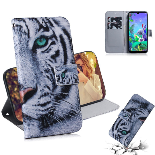 Painting Pattern Coloured Drawing Horizontal Flip Leather Case with Holder & Card Slots & Wallet for LG Q60(Tiger)