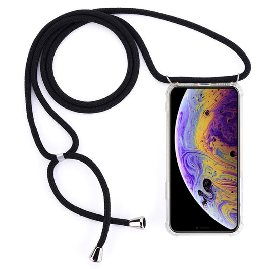 For iPhone X / XS Four-Corner Anti-Fall Trasparent TPU Mobile Phone Case With Lanyard(Black) - More iPhone Cases by buy2fix | Online Shopping UK | buy2fix