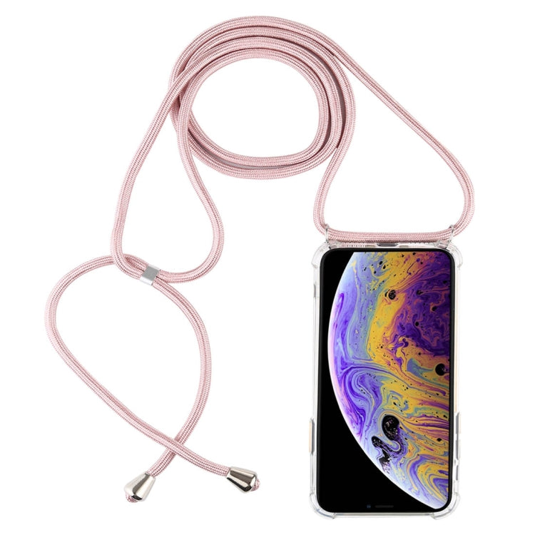 For iPhone X / XS Four-Corner Anti-Fall Trasparent TPU Mobile Phone Case With Lanyard(Rose Gold) - More iPhone Cases by buy2fix | Online Shopping UK | buy2fix