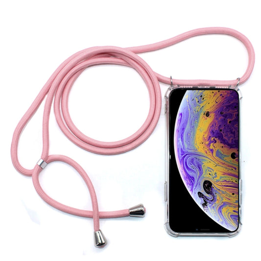 For iPhone X / XS Four-Corner Anti-Fall Trasparent TPU Mobile Phone Case With Lanyard(Pink) - More iPhone Cases by buy2fix | Online Shopping UK | buy2fix