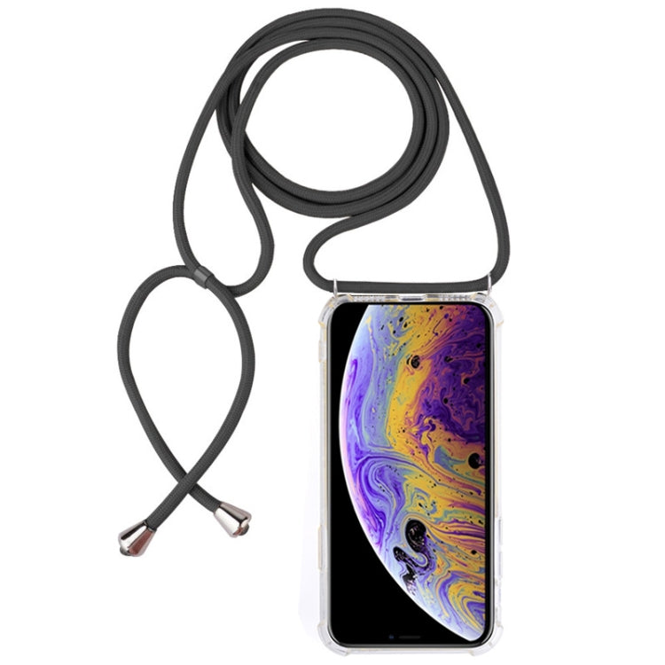 For iPhone X / XS Four-Corner Anti-Fall Trasparent TPU Mobile Phone Case With Lanyard(Grey) - More iPhone Cases by buy2fix | Online Shopping UK | buy2fix