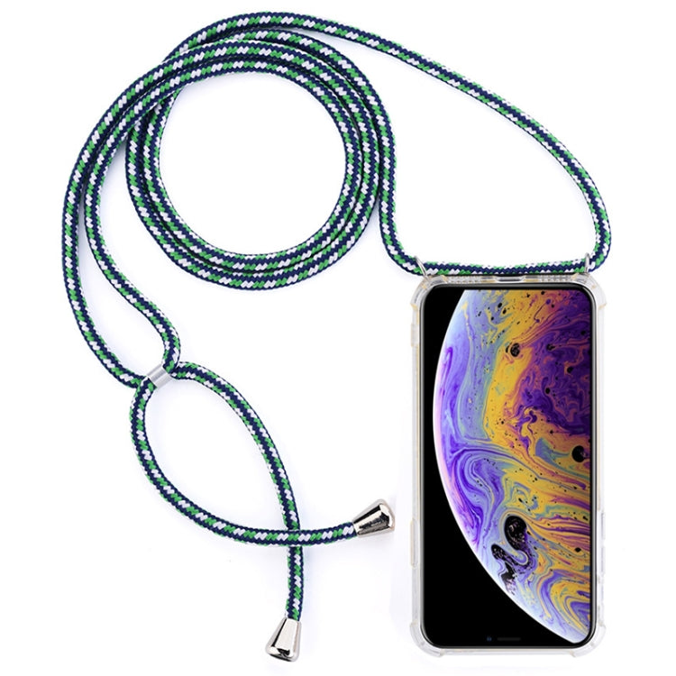 For iPhone X / XS Four-Corner Anti-Fall Transparent TPU Mobile Phone Case With Lanyard(Green White Blue) - More iPhone Cases by buy2fix | Online Shopping UK | buy2fix