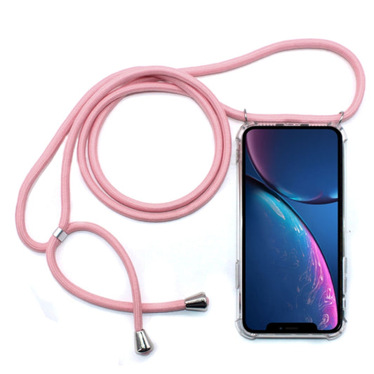For iPhone XR Four-Corner Anti-Fall Transparent TPU Mobile Phone Case With Lanyard(Pink) - More iPhone Cases by buy2fix | Online Shopping UK | buy2fix