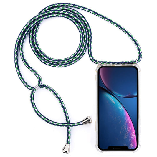 For iPhone XR Four-Corner Anti-Fall Transparent TPU Mobile Phone Case With Lanyard(Green White Blue) by buy2fix