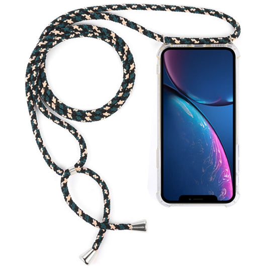 For iPhone XR Four-Corner Anti-Fall Transparent TPU Mobile Phone Case With Lanyard(Green Beige Black) - More iPhone Cases by buy2fix | Online Shopping UK | buy2fix
