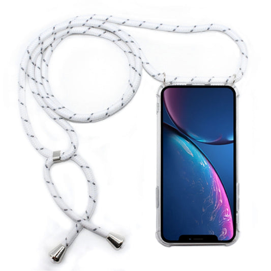 For iPhone XR Four-Corner Anti-Fall Transparent TPU Mobile Phone Case With Lanyard(White Grey) - More iPhone Cases by buy2fix | Online Shopping UK | buy2fix